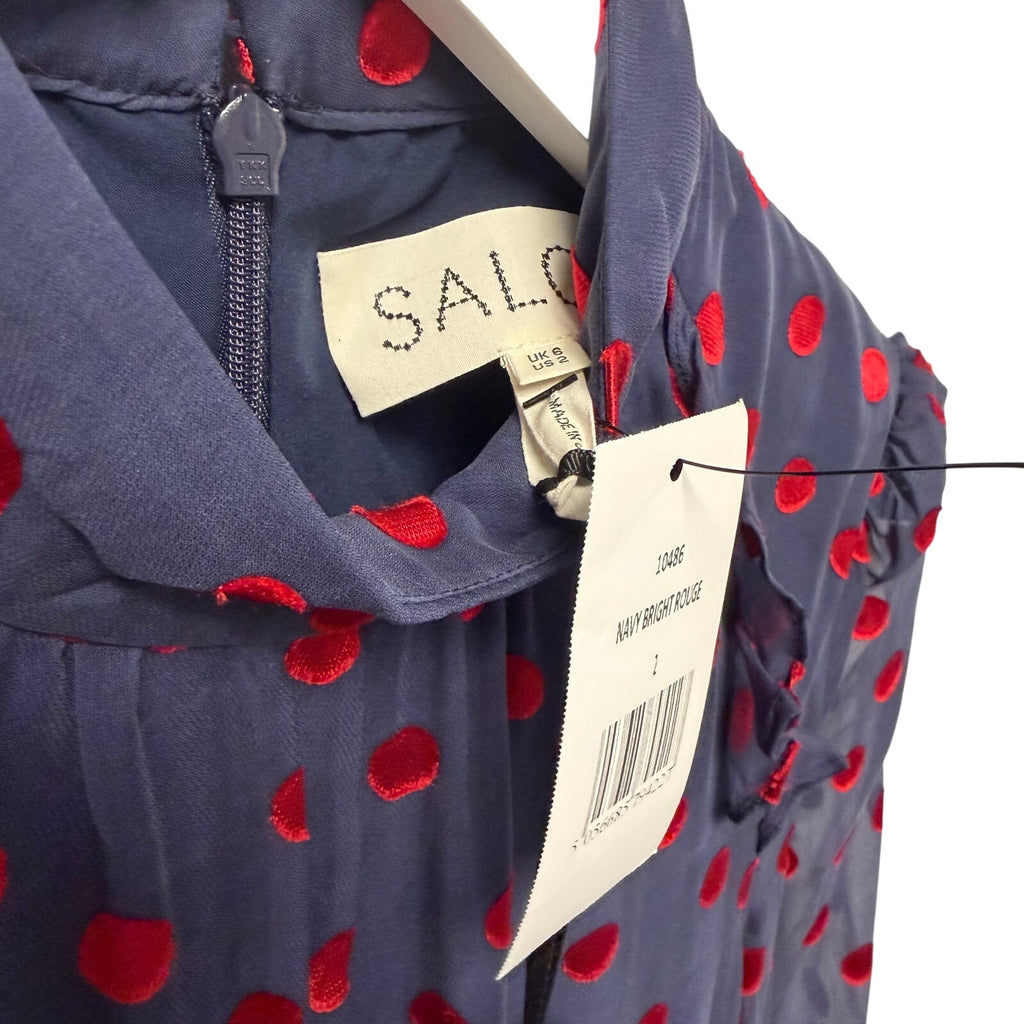 NWT Saloni Jacqui B Dress Navy Bright Rouge Polka Dot Womens Size 2