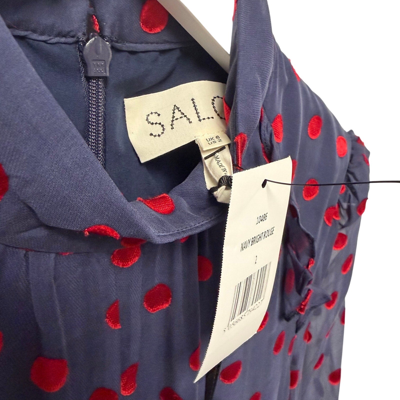 NWT Saloni Jacqui B Dress Navy Bright Rouge Polka Dot Womens Size 2