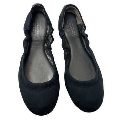 Coach Aly Ballet Flat in Scrunched Signature Black Canvas Logo Print Womens 6.5