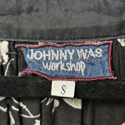 Johnny Was Workshop Black Multicolor Floral Print Velour Top Womens Size Small