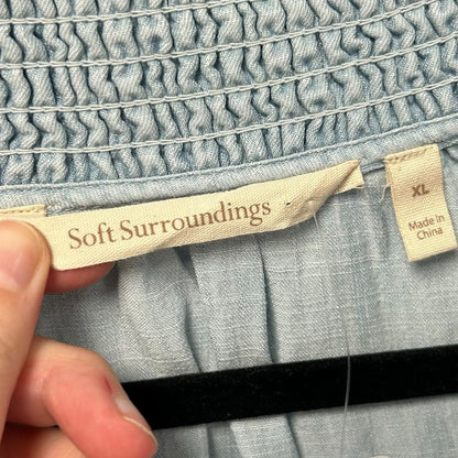 NWT Soft Surroundings Light Chambray 3/4 Sleeve Marisol Tencel Top Womens XL