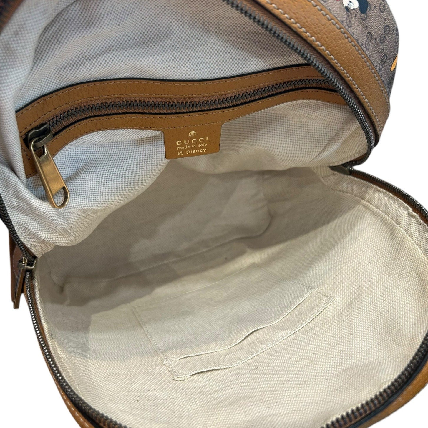 Gucci x Disney Tan Brown GG Supreme Mickey Mouse Dome Backpack