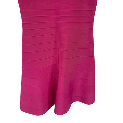 Herve Leger Paris Sleeveless Fit and Flare Scoop Neck Bandage Dress Pink Medium