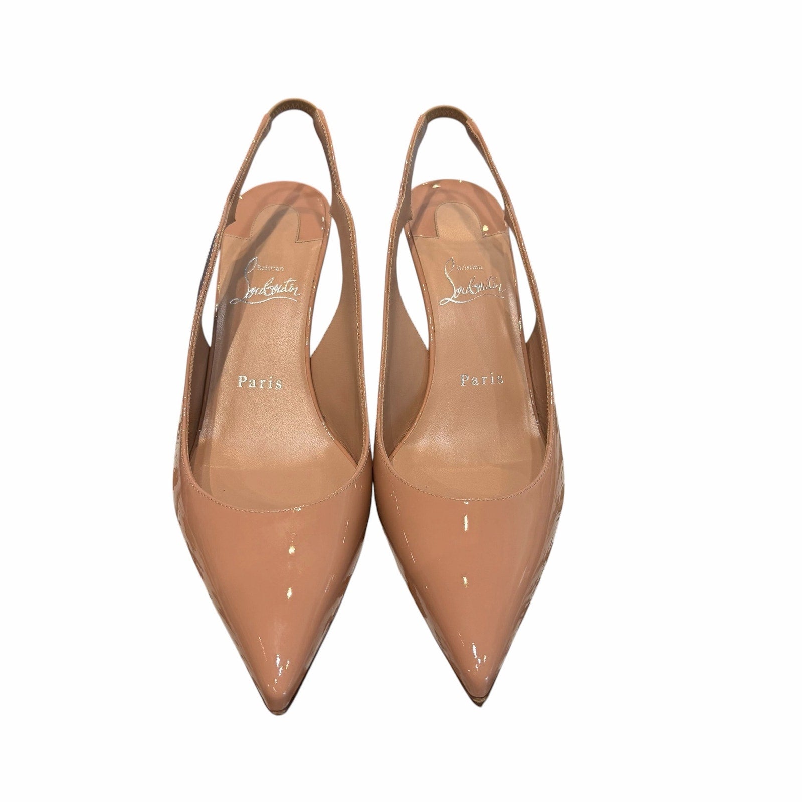 Christian Louboutin Hot Chick Sling Heel Patent Leather Blush Size 38.5 / US 8.5