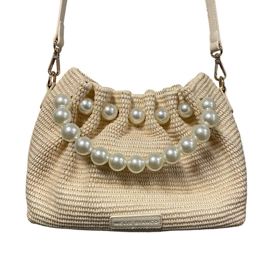 Melie Bianco Josie Natural Small Straw Pearl Embellished Top Handle Bag