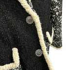 Chanel Black White Cream Trim Tweed Logo Button Front Jacket Womens 36 / US 4