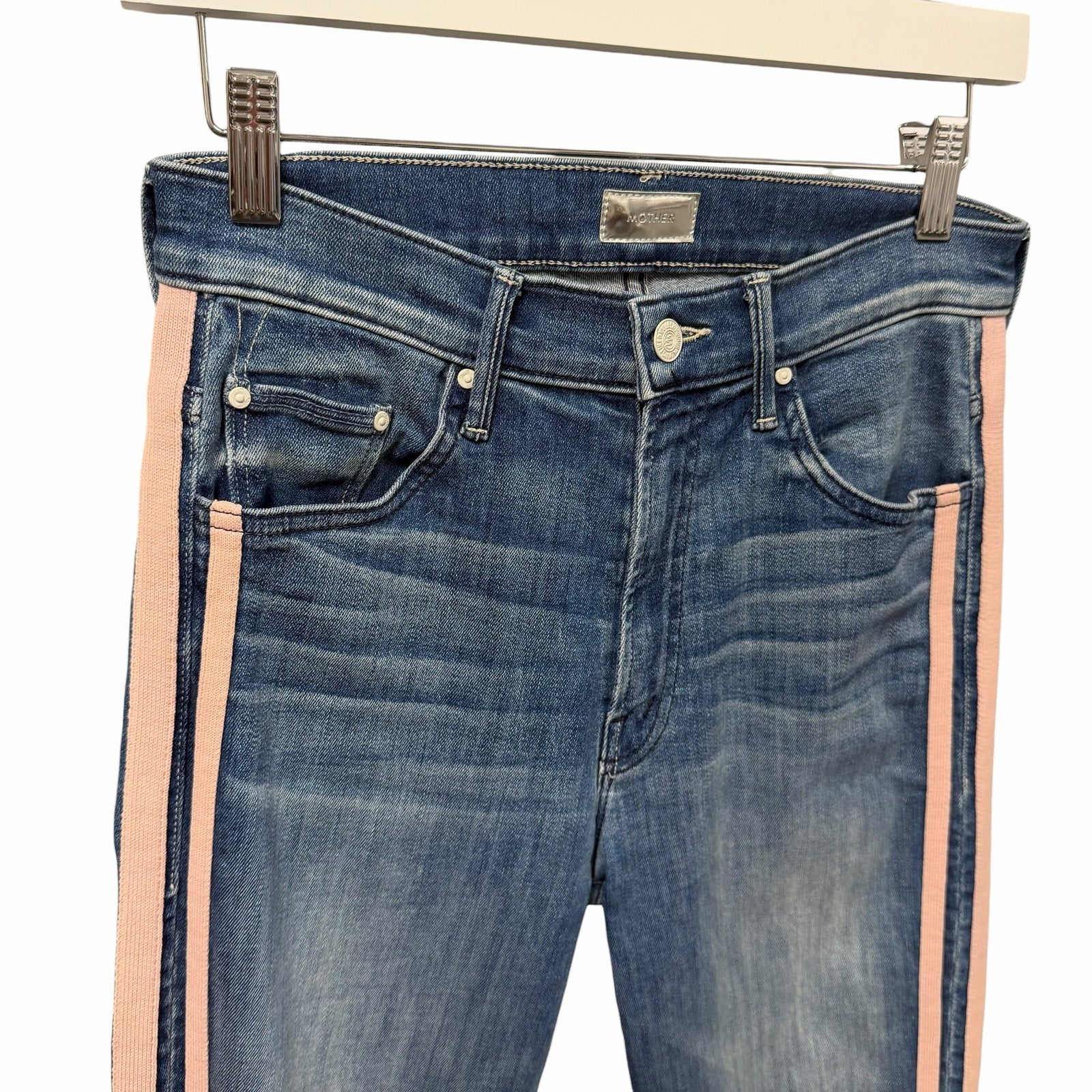 Mother Insider Crop Step Fray Jean Good Girls Race Pink Striped Womens Size 26