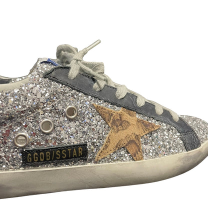 Golden Goose Superstar Silver Glitter Animal Print Star Sneakers Size 39 / US 9