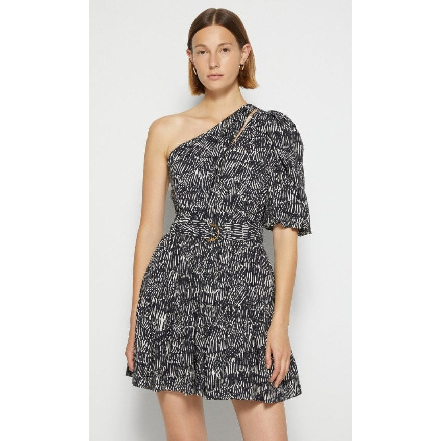 Jonathan Simkhai One Sleeve Adriana Mini Dress Black White Womens XS NO BELT