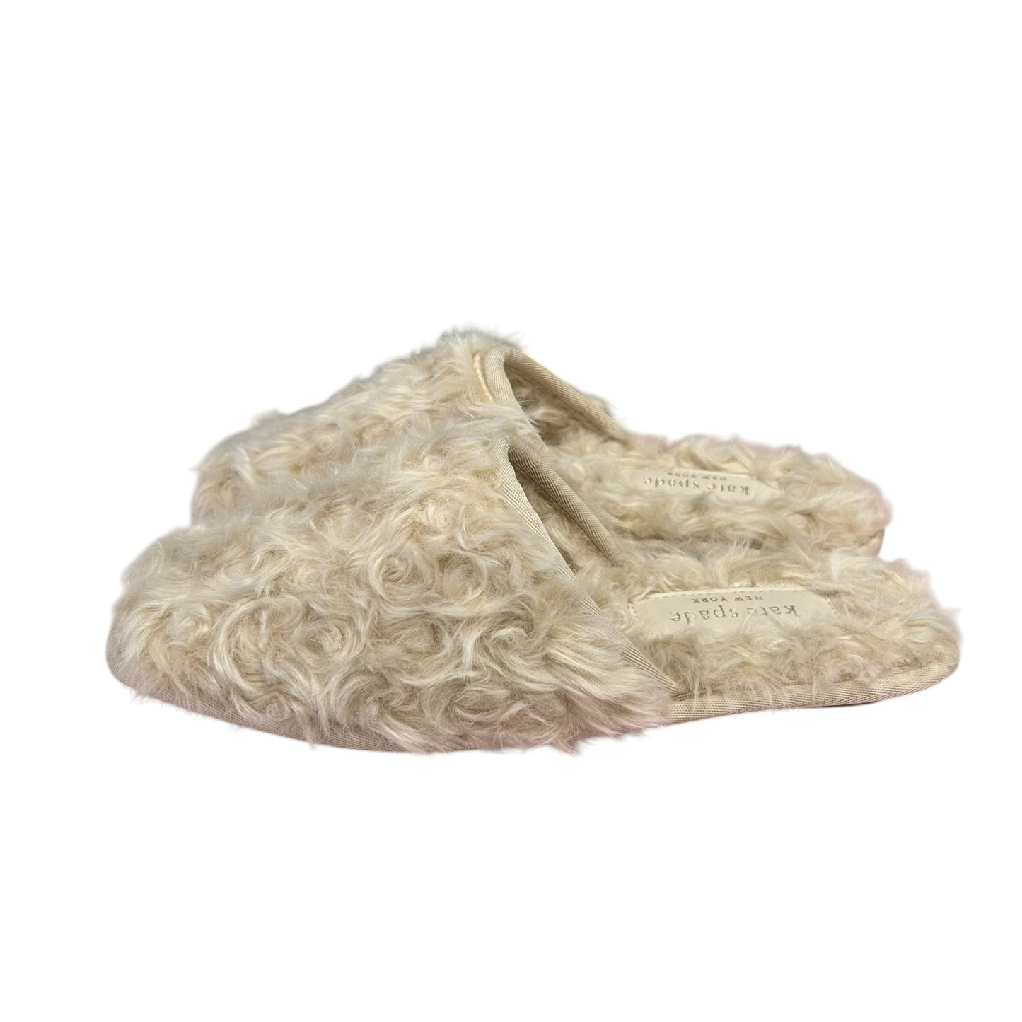Kate Spade Dove Cream Fluffy Faux Fur Slip On Slipper Slides Womens 8