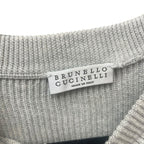 Brunello Cucinelli Cotton Ribbed Knit Sweater Light Grey Pocket Front Size Small