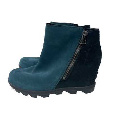 Sorel Joan of Arctic Wedge II Zip Bootie Dark Seas Suede Leather Womens 8