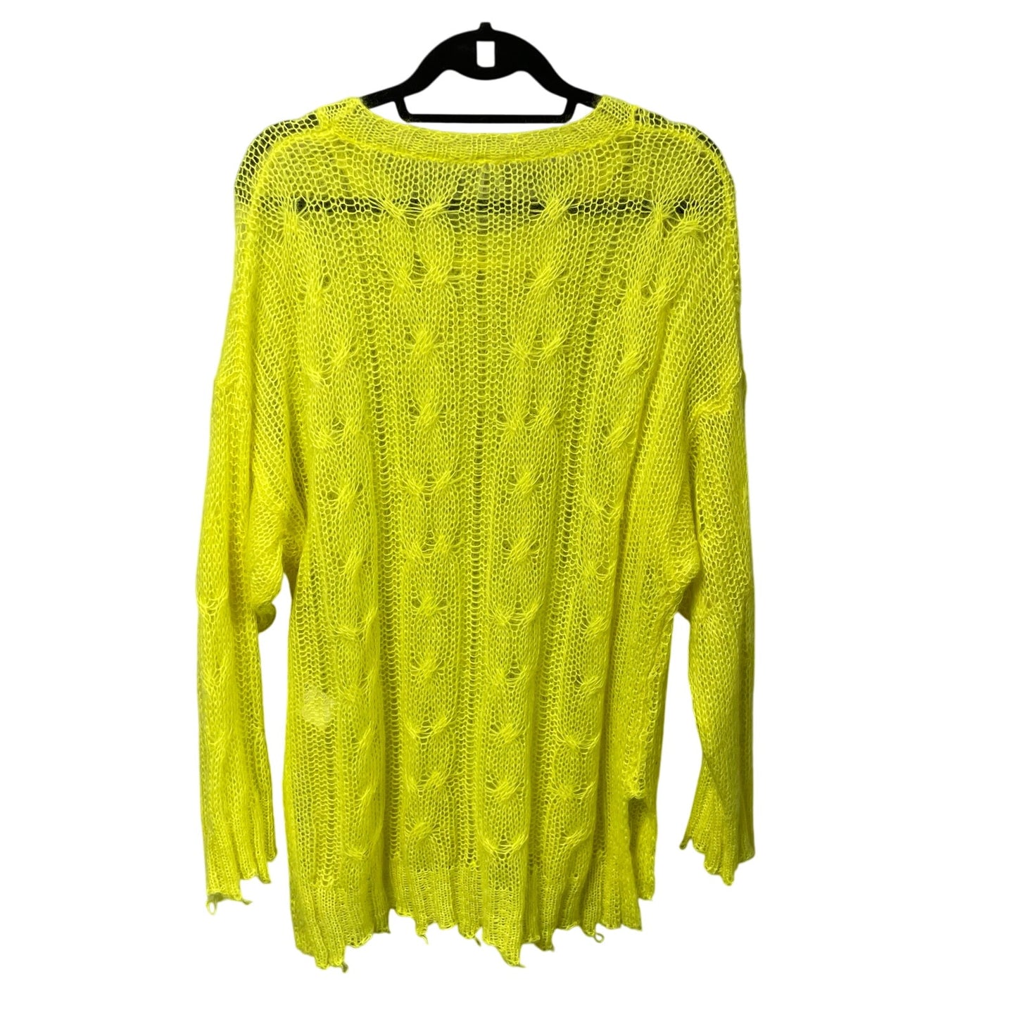 By Anthropologie The Posey Stitchy Distressed Sweater Neon Yellow Wool Blend XL