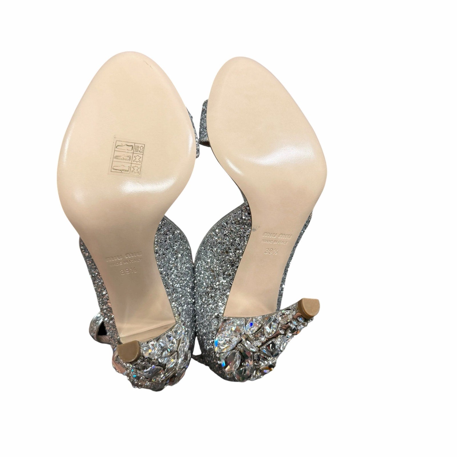 Miu Miu Swarovski Crystal Embellished Glitter Leather Sandals Size 39.5 / US 9.5