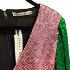 NWT Alice + Olivia Blaze Mini Dress Sequin Colorblock Multi Long Sleeve Size 0