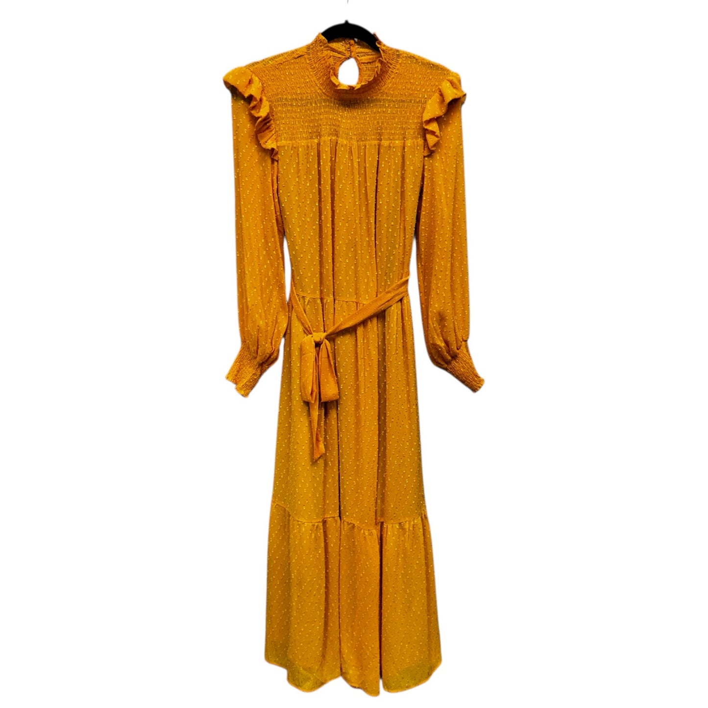 NWT English Factory Yellow Long Sleeve Swiss Dot Smocked Maxi Dress Size Small