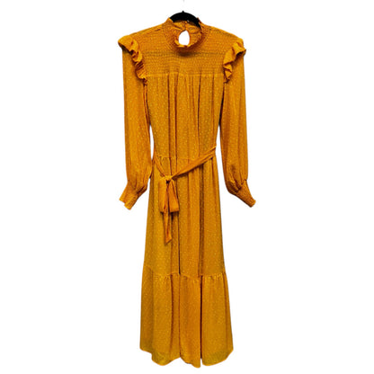 NWT English Factory Yellow Long Sleeve Swiss Dot Smocked Maxi Dress Size Small