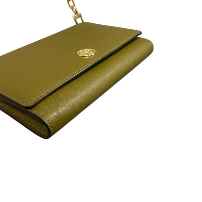 Tory Burch Convertible Gold Chain Wallet Crossbody Bag Green Leather