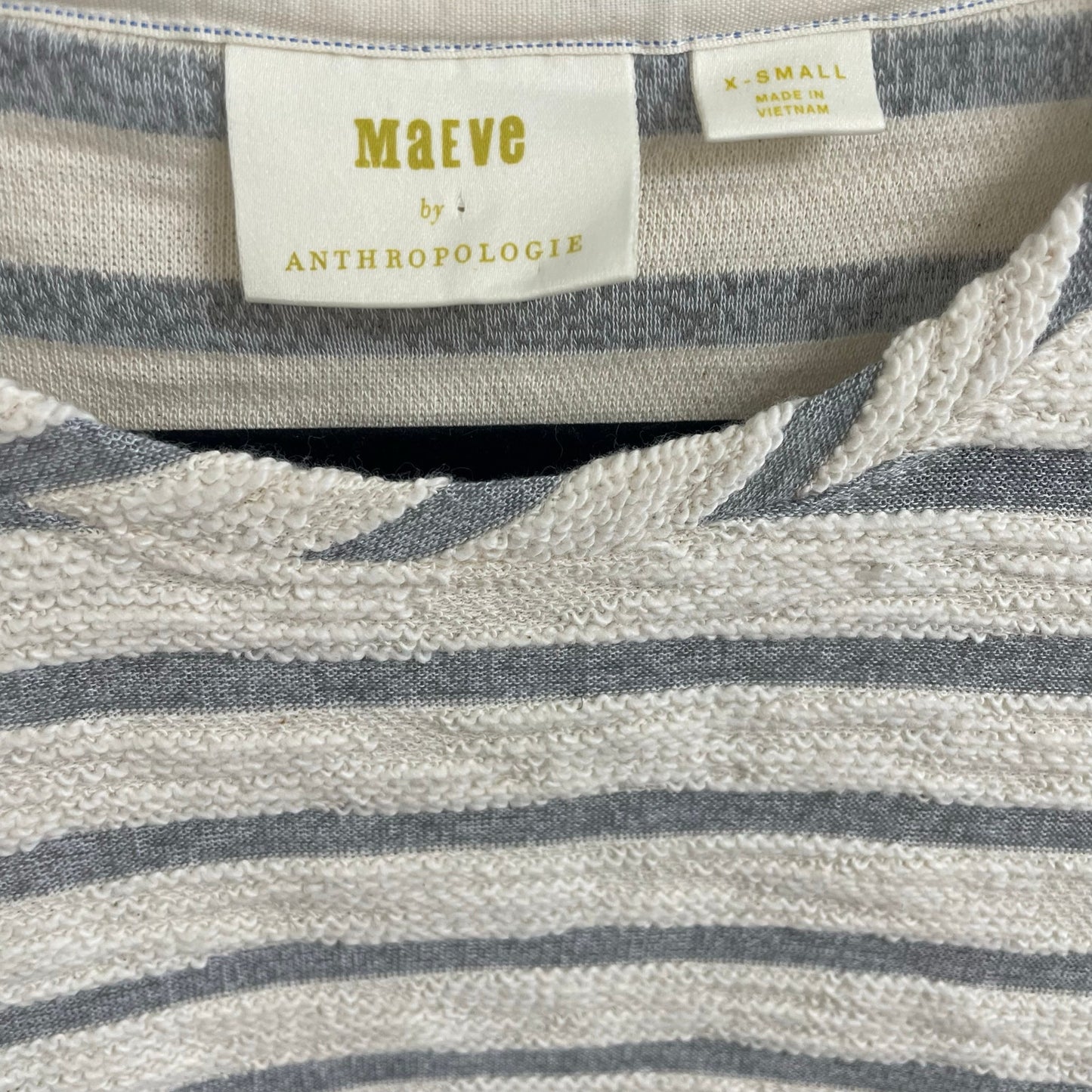 Maeve by Anthropologie Astor Faux Fur Trimmed Pullover Cream Gray Striped XS