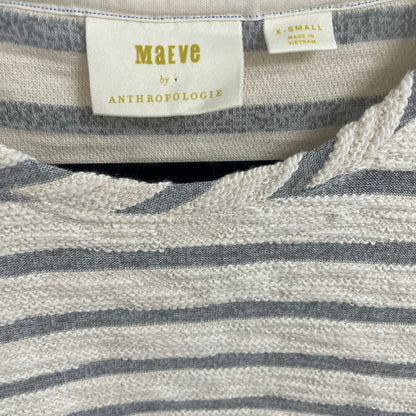 Maeve by Anthropologie Astor Faux Fur Trimmed Pullover Cream Gray Striped XS