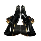Chloe Susanna Black Gold Studded Buckle Strap Almond Toe Pumps Womens 39 / US 9