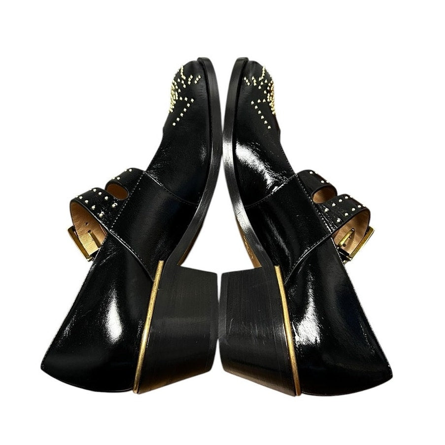 Chloe Susanna Black Gold Studded Buckle Strap Almond Toe Pumps Womens 39 / US 9