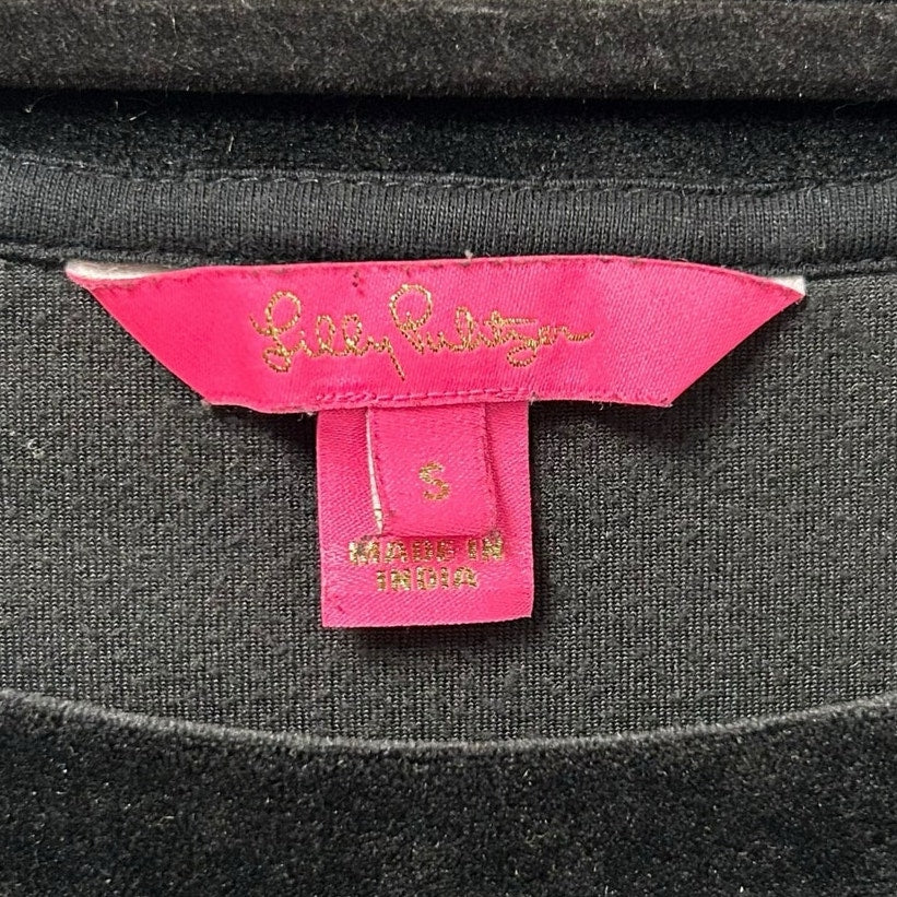 Lilly Pulitzer Onyx Black Embroidered Rami Velour Sweatshirt Womens Small