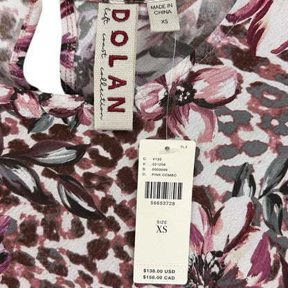 NWT Dolan Pink Floral Print Short Sleeve Viscose Blend Midi Dress Womens XS