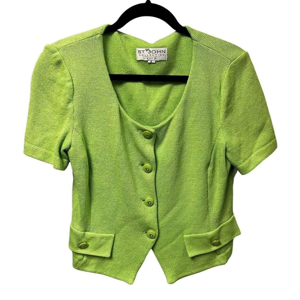Vintage St. John Collection by Marie Gray Lime Green Short Sleeve Knit Jacket 8
