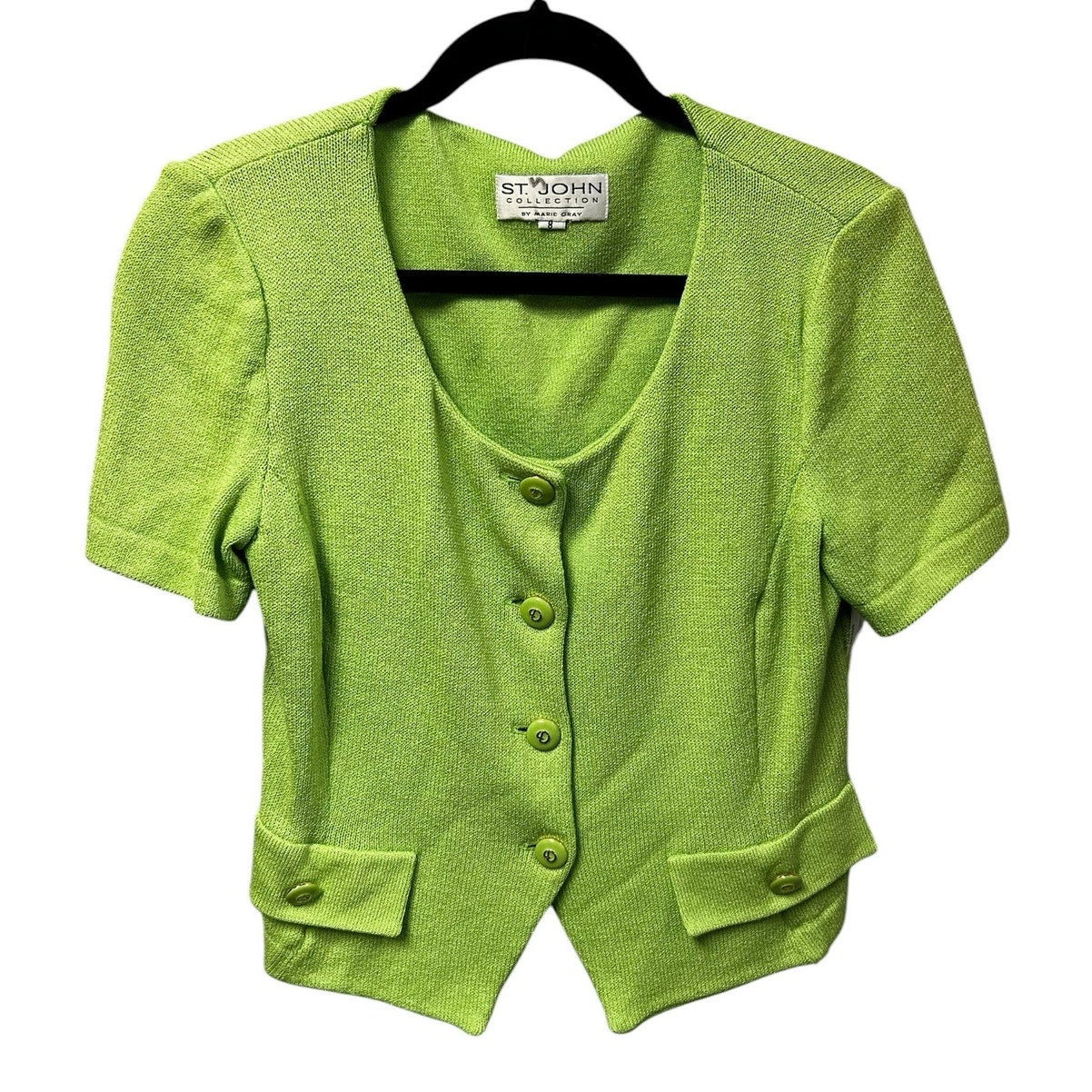 Vintage St. John Collection by Marie Gray Lime Green Short Sleeve Knit Jacket 8