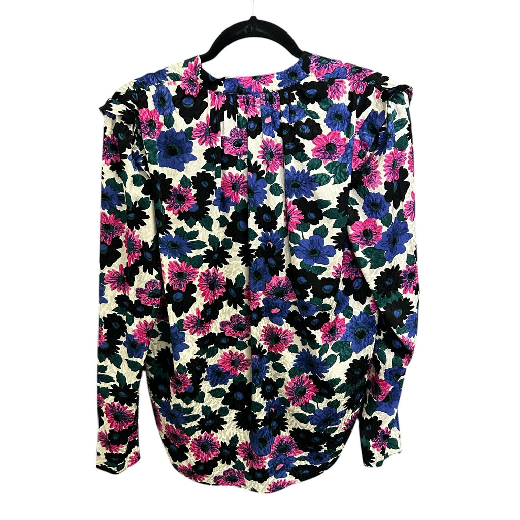 Veronica Beard Blue Pink Multicolor Buzio Floral Stretch Silk Top Womens 4