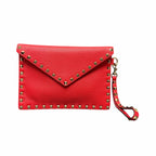Valentino Garavani Rockstud Envelope Clutch Bag Red Pebbled Leather Edgy Luxury