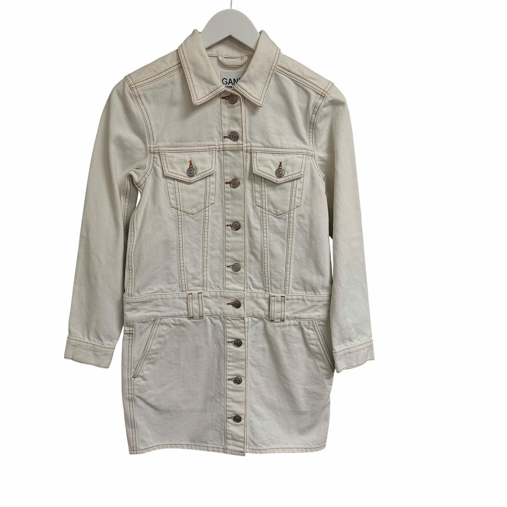 NWT Ganni Bright White Denim Jacket Dress Size 34 / US 2 Casual Western Utility