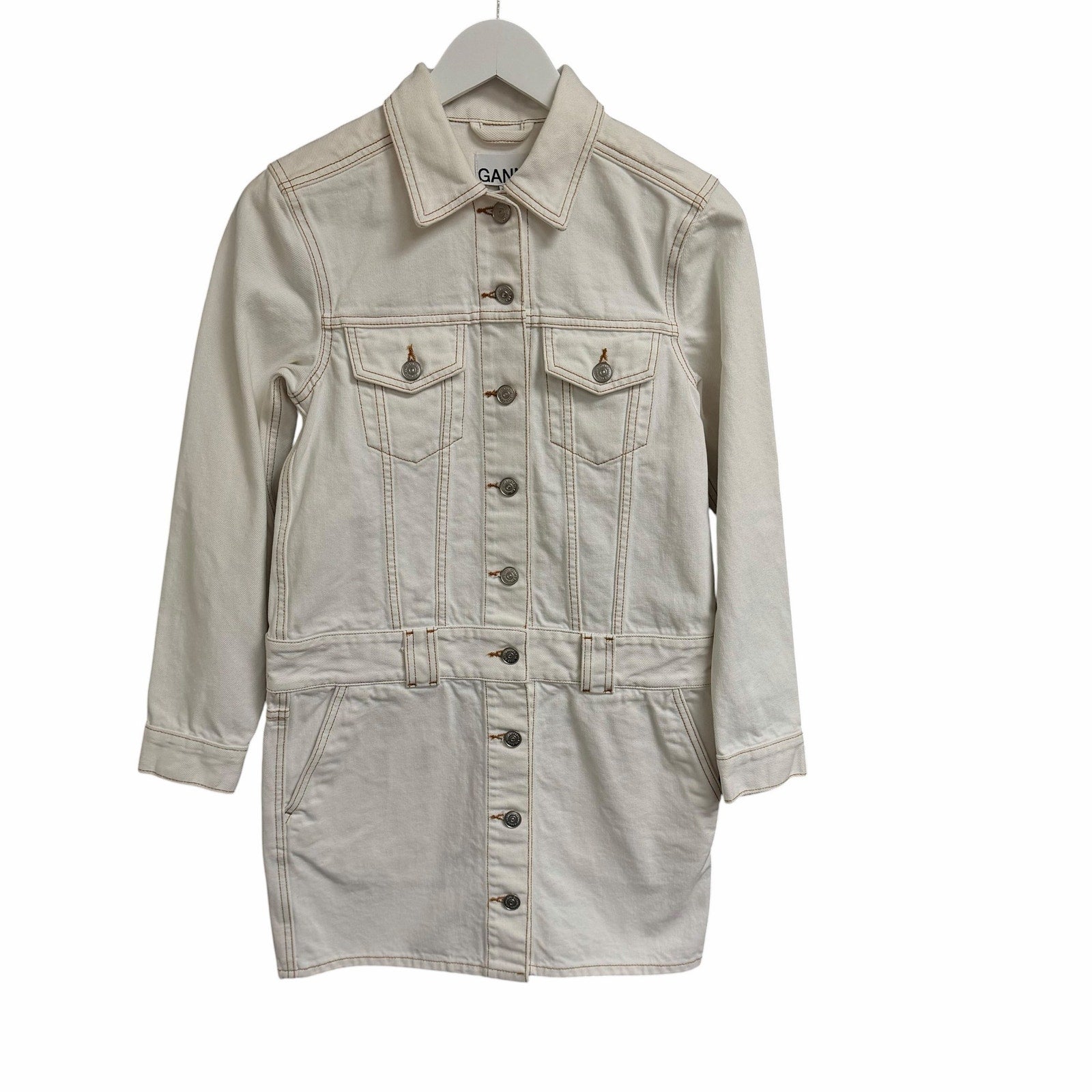 NWT Ganni Bright White Denim Jacket Dress Size 34 / US 2 Casual Western Utility