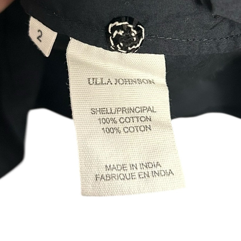 Ulla Johnson Black Beaded Trim Cotton Short Puff Sleeve Boden Top Womens Size 2