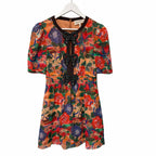 Saloni Jamie Short Dress Multi Dianthus Floral Black Bows Size 4 Romantic Fem