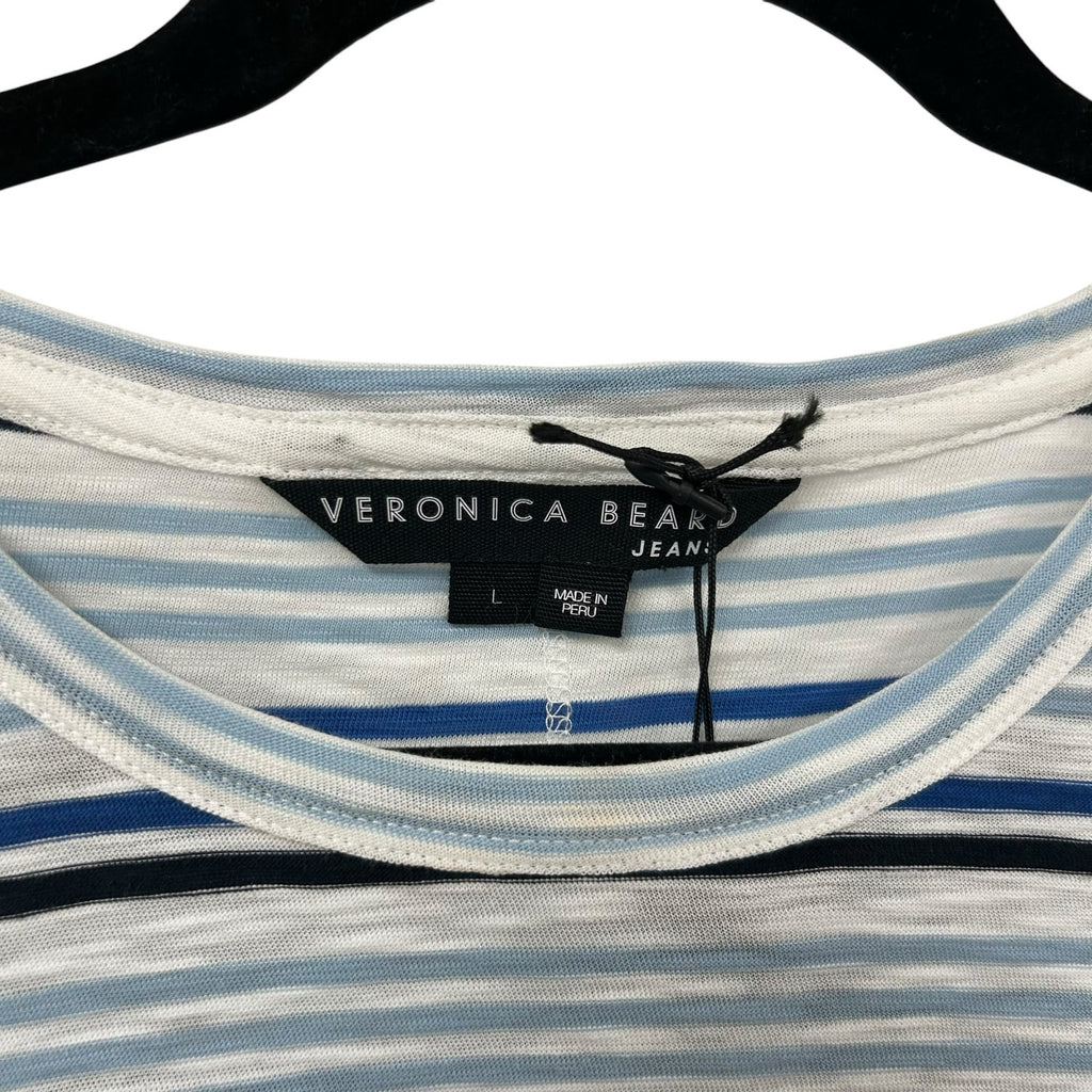 NWT Veronica Beard Jeans Marine Multi Dree Striped Muscle T-Shirt Womens Large