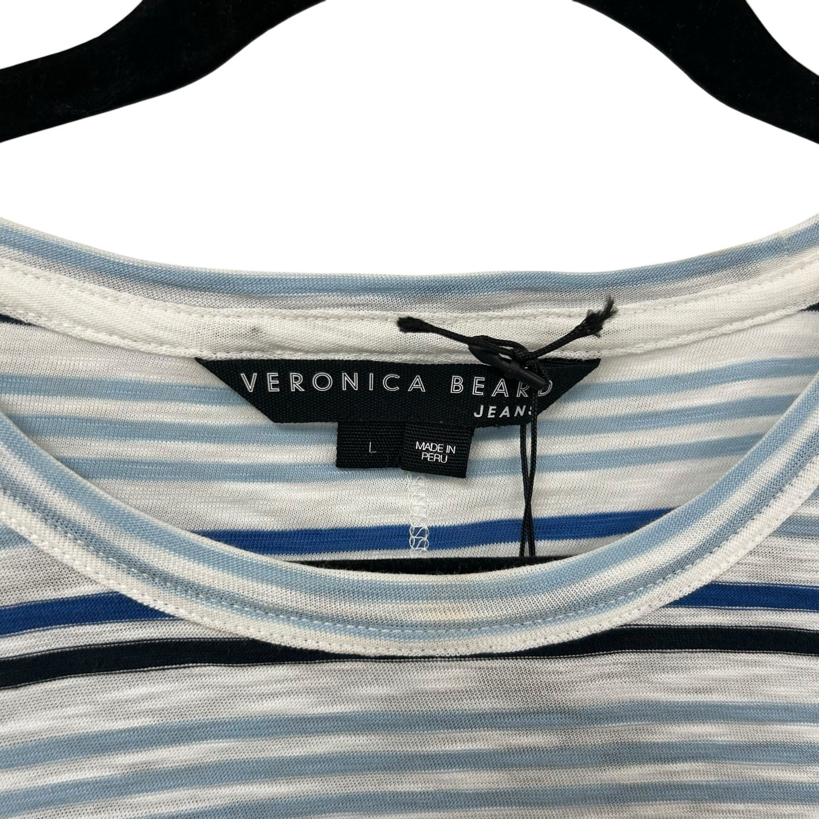 NWT Veronica Beard Jeans Marine Multi Dree Striped Muscle T-Shirt Womens Large