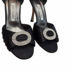 Manolo Blahnik Black Satin Jeweled Sedaraby Heels Crystal Buckle Size 38 / US 8