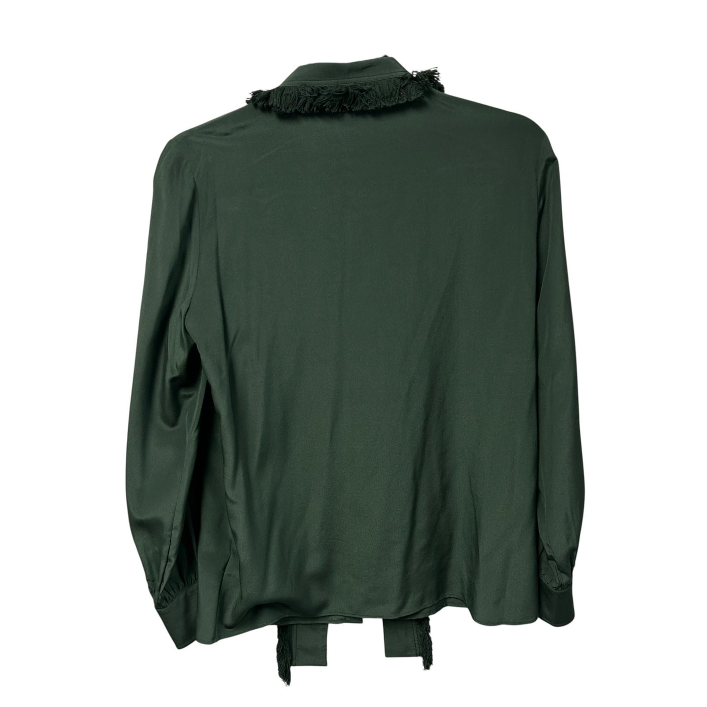Tory Burch Green 100% Silk Long Sleeve Fringe Tie Button Up Shirt Womens Size 4