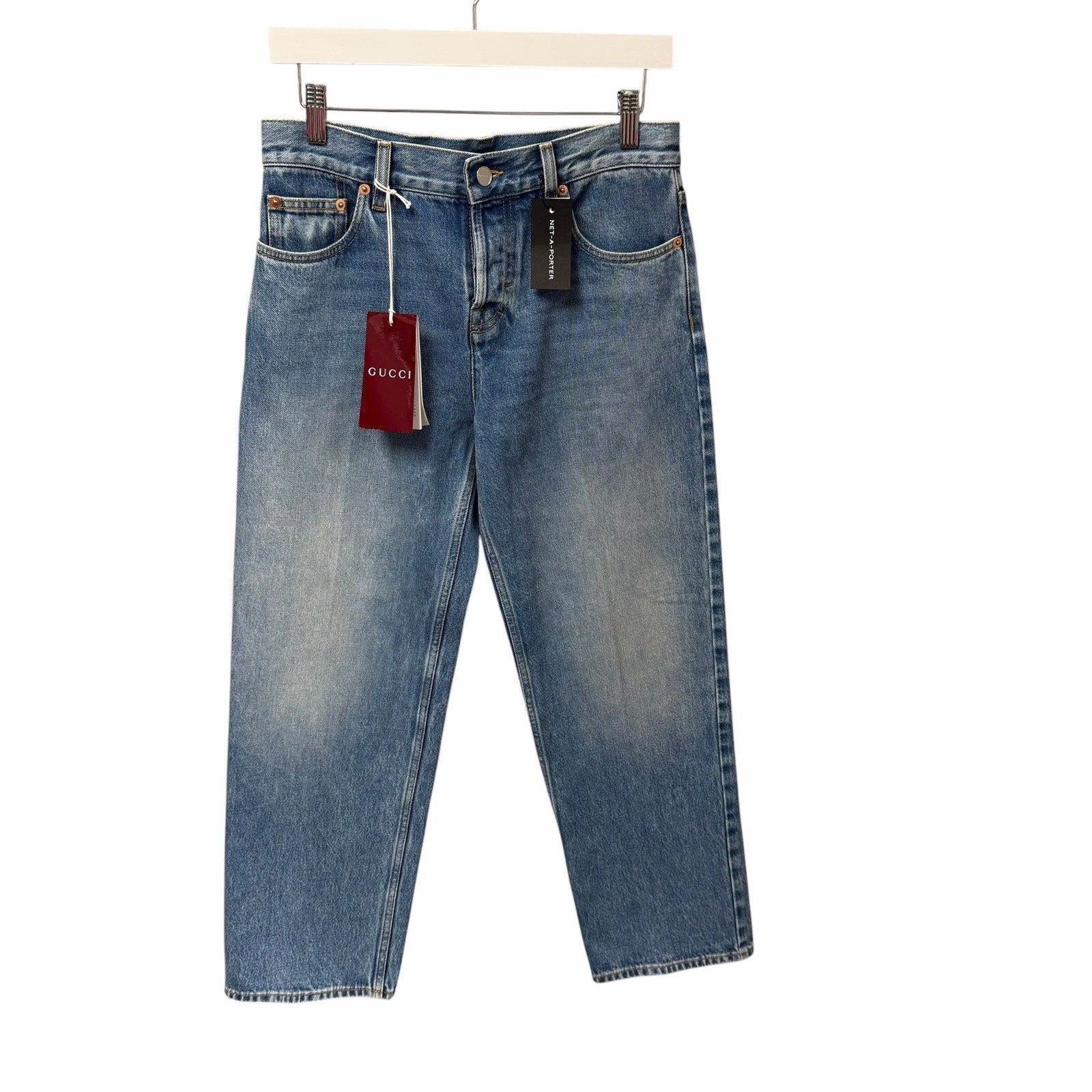 NWT Gucci Straight Fit Denim Pant Light Blue Wash Button Fly Jean Size 24 / US 2