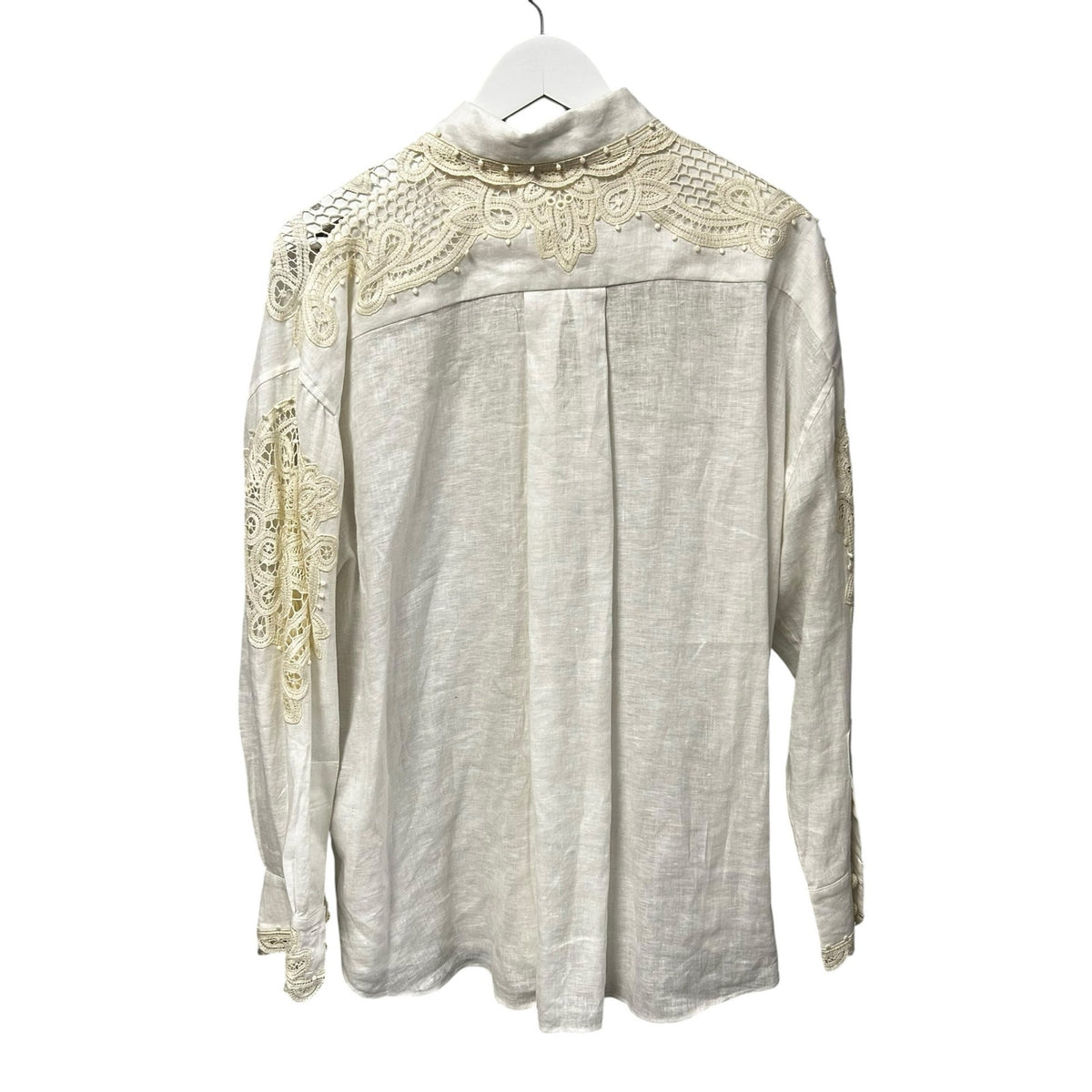 Zimmermann Ivory Cream Laurel Crochet Embellished Linen Shirt Womens 2 / US 8