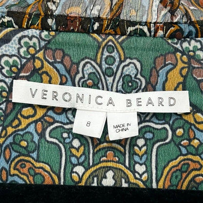 Veronica Beard Silk Metallic Blend Green Multi Paisley Print Mini Dress Womens 8