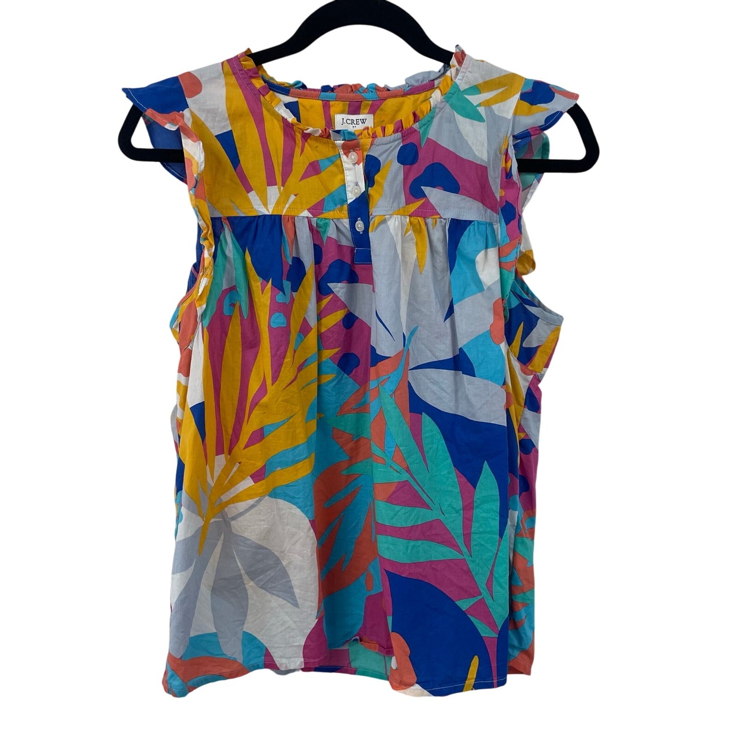 J. Crew Sleeveless Printed Ruffle Top Island Turquoise Neon Floral Print Small