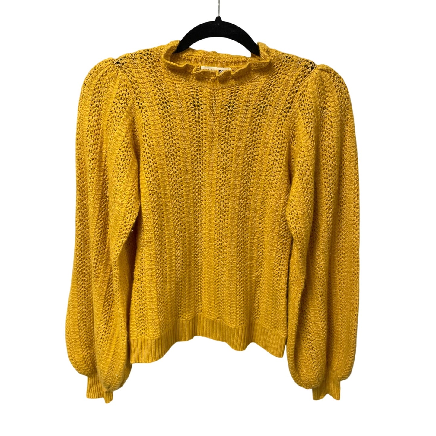 Ulla Johnson Pure Cashmere Ruffle Neck Open Knit Sweater Dark Yellow Size Small