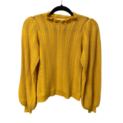 Ulla Johnson Pure Cashmere Ruffle Neck Open Knit Sweater Dark Yellow Size Small