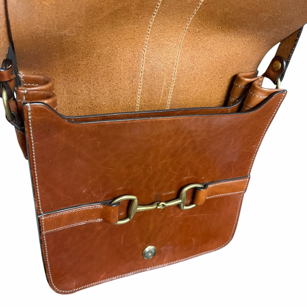 Freedman Large Snaffle Bit Shoulder Bag Chesnut Brown Glazed Leather Equestrian