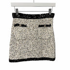 NWT Chanel 2023 Sequin Knit Mini Skirt White Black Silver Gold Womens 36 / US 4