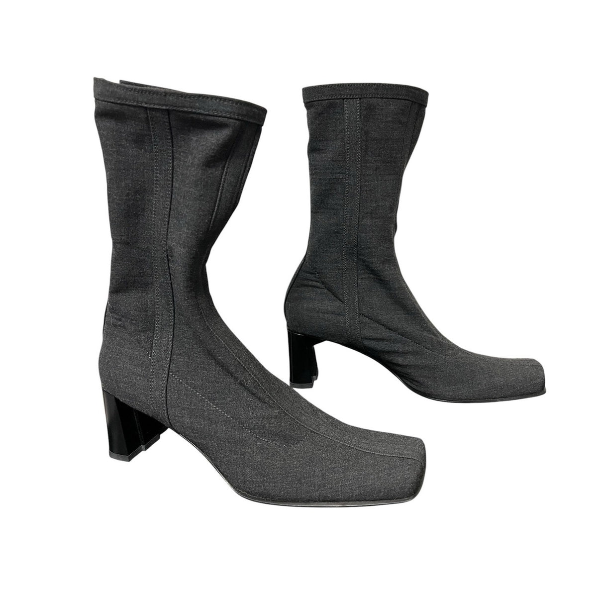 Prada Square Toe Block Heel Sock Boot Gray Womens 36.5 / US 6.5 Designer Y2K
