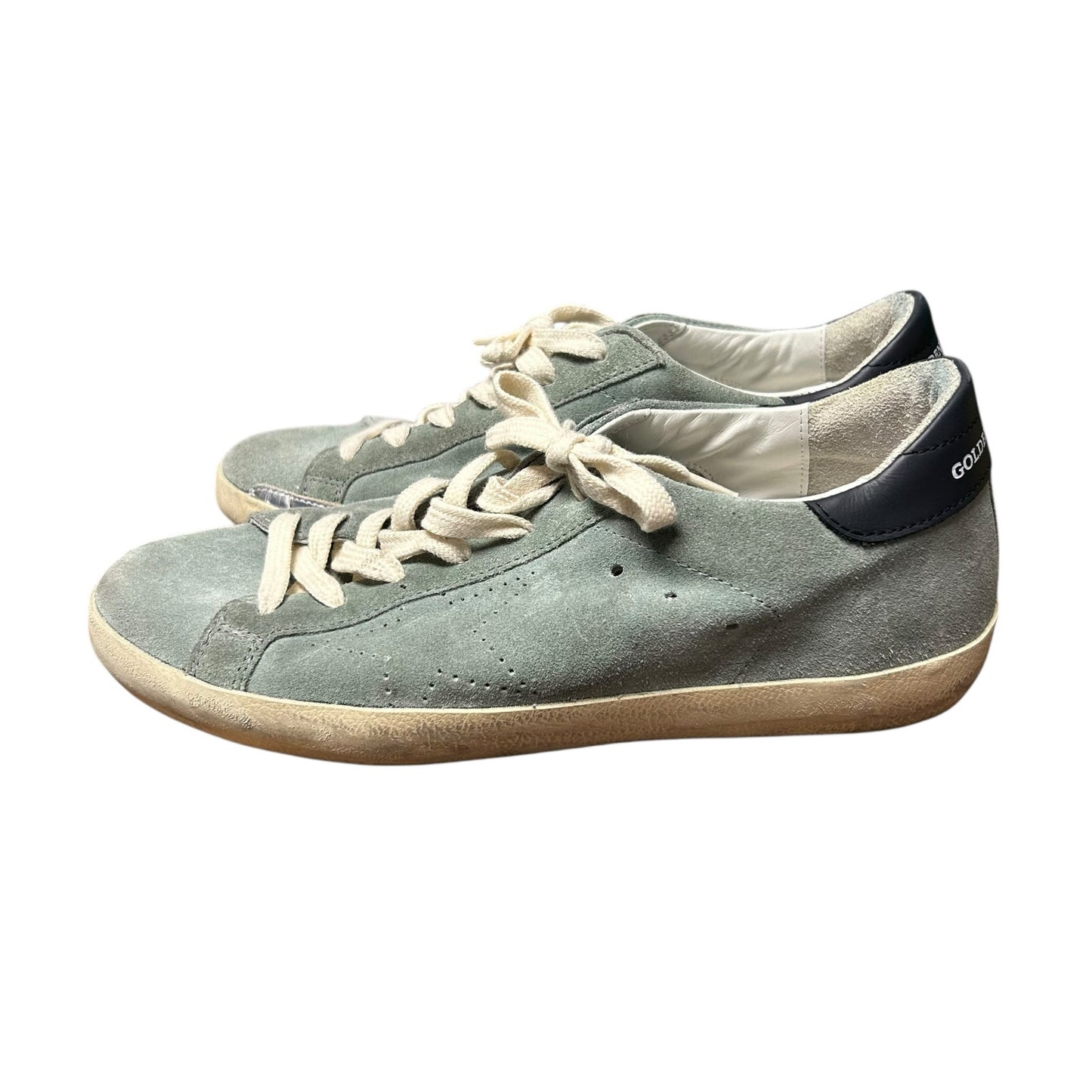 Golden Goose Green Blue Super Star Low Top Lace Up Sneakers Womens 39 / US 9